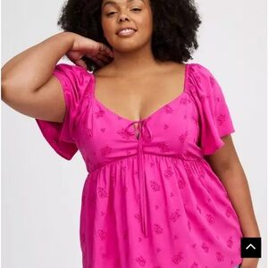 Torrid 2X Magenta Eyelet Blouse Flutter Sleeve | Spring Layering Top